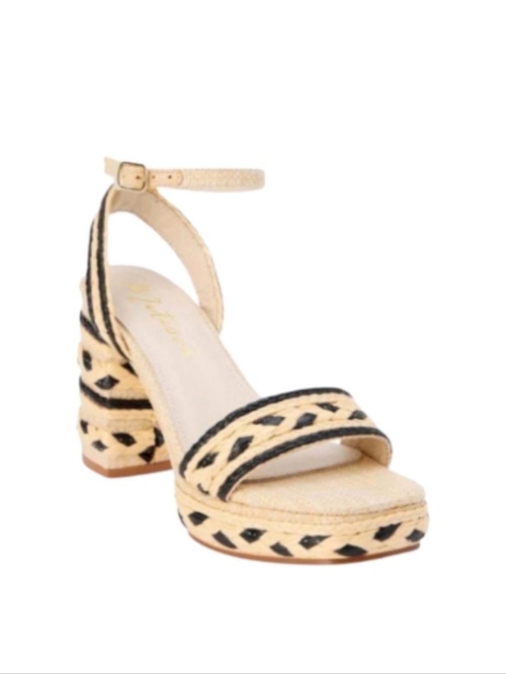 Matisse Lyla Woven Raffia Platform Sandals Natural/Black Block Heel Sz 8